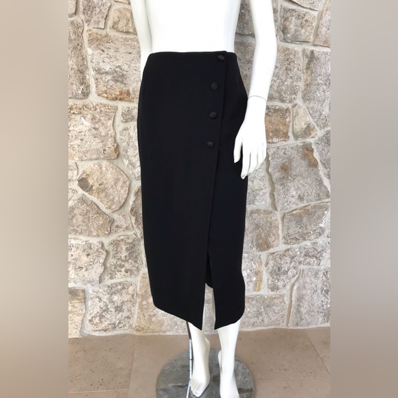 Vintage 1990s Anne Klein II Black Tuxedo Stripe Wrap Front Skirt Classic Elegant - Picture 5 of 16